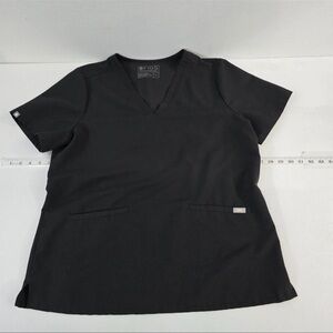 Figs V-Neck Black Short Sleeve Women's Scrub Top